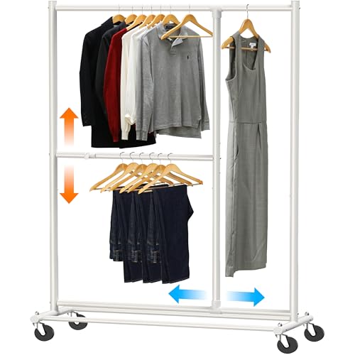 Simple Houseware Dual Bar Adjustable Clothing Garment Rack, 72" H, White