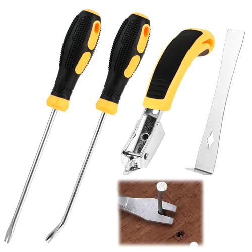 FHISKUNYU 4 Pièces Arrache Agrafeuse Tapissier, Arrache-clous Professionnel avec Extracteur de Clous et Décapant d'Agrafes - Outil de Rembourrage...