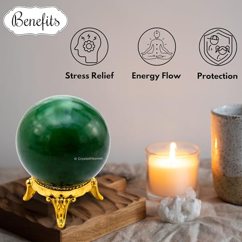 Image of Certified Dark Green Aventurine Crystal Ball for Meditation - Premium Crystal Vastu Items for Home and Feng Shui Items for Good Luck - Ideal for Pooja Supplies and Spiritual Practices (1.5 inch Inch)