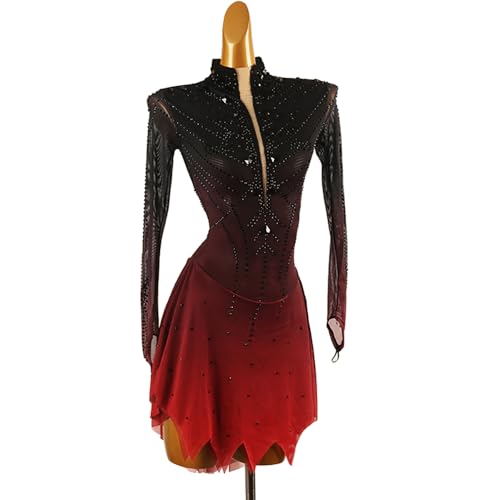 Vestido de patinação artística no gelo para meninas mulheres preto e vermelho vestido de competição