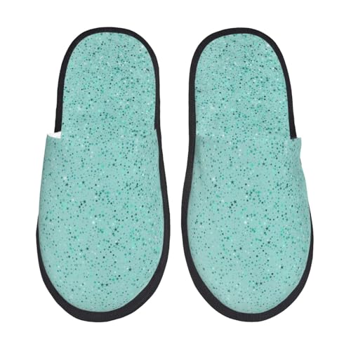 Teal Turquoise Glitter Print House Slippers For Women And Men,Soft Slippers With Memory Foam,Non-Slip Indoor Home Shoes
