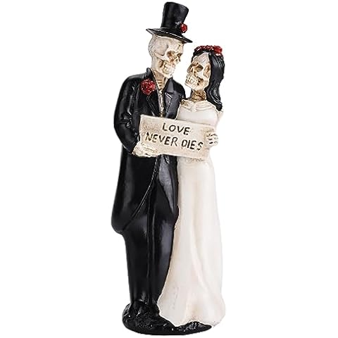 ZZBIQS Skeleton Bride and Groom Figurines, Love Never Dies in Bridal Gown and Tuxedo Sculpture Handmade Resin Crafts, for Day of The Dead, Wedding Gift, Valentine's Day Decor Ornament Cover