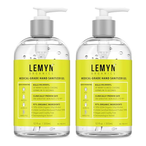 Lemyn Organics Medical Grade Hand Sanitizer Gel - 97% ORGANIC - 12 FL.OZ. (PACK OF 2)