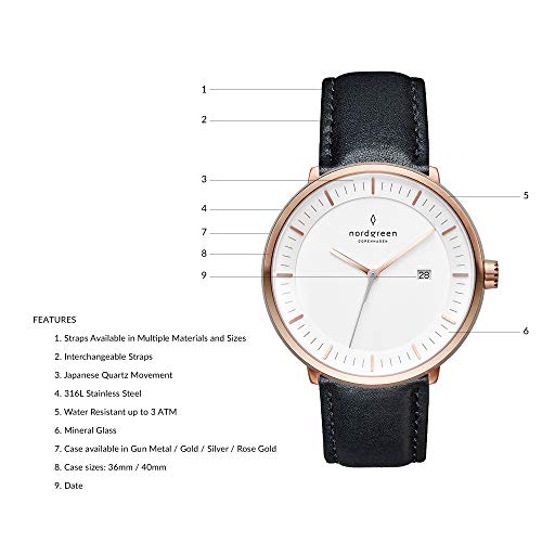 Image of Nordgreen Philosopher Scandinavian Rose Gold Watch with Interchangeable Straps