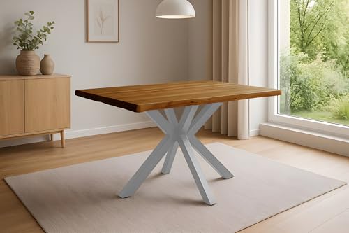 SAM Esstisch Harley | 140 x 80 cm | Akazienholz massiv | Farbe: Honig | echte Baumkante | Spider-Gestell Metall Silber | pflegeleichter Baumkantentisch/Esszimmertisch/Küchentisch SAM Esstisch Harley | 140 x 80 cm | Akazienholz massiv | Farbe: Honig | echte Baumkante | Spider-Gestell Metall Silber | pflegeleichter Baumkantentisch/Esszimmertisch/Küchentisch