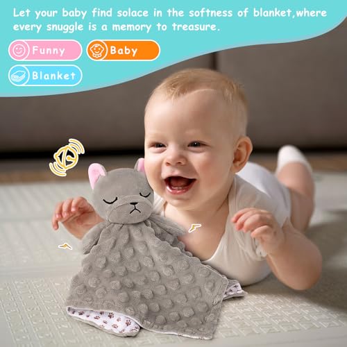 Image of Loveys for Babies,Kawaii French Bulldog Baby Security Blanket for Newborn Infant Toddler Snuggle Toy Stuffed Animal,Lovey Dog Security Blankets Baby Gifts Unisex Birthday,Gray 11in