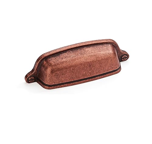 khtumeware 10 Pack 3 inch (76 mm) Vintage Drawer Pulls Antique Copper Cabinet Cup Pulls Cabinet Hardware Kitchen Cabinet Handles Bin Cup Pulls for Kitchen Cabinets.