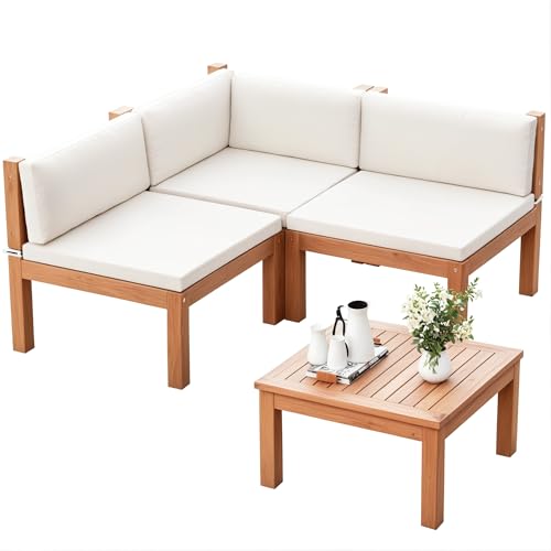 Devoko Acacia Wood Patio Sectional Couch