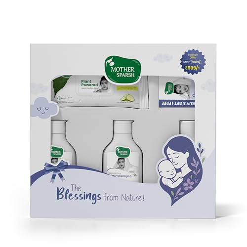 Image of Mother Sparsh Natural Care Gift Set for Babies | Baby Gift Box of 5 | Baby Wipes (40Pcs), Baby Lotion (100ml), Baby Head to Toe Wash (100ml), Baby Shampoo (100ml) & Baby Soap (75g)