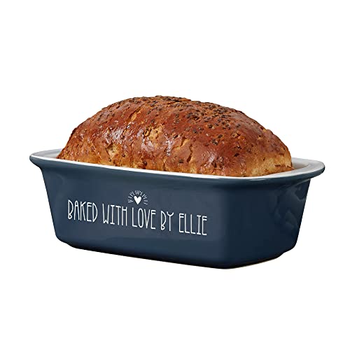 Personalization Universe Made With Love Personalized Ceramic Loaf Pan, Stoneware Bakeware, Dishwasher Safe, Oven Safe, Ideal for Homemade Breads, 1.5 Quarts, Baking Dish - Navy