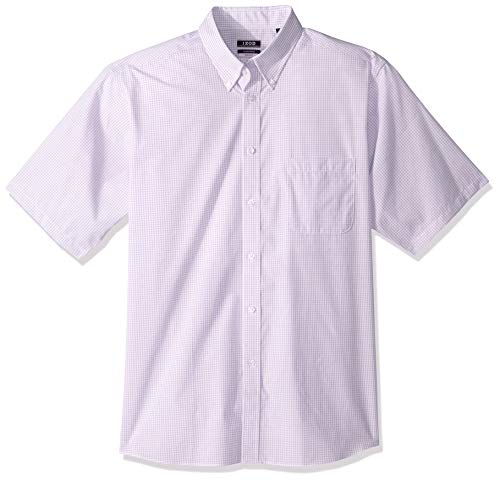 IZOD Men s Regular Fit Short Sleeve Check Dress Shirt, Lilac, 16.5  Neck