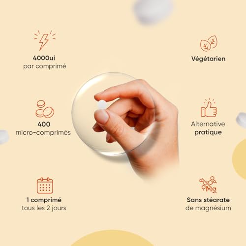 Vitamine D3 4000ui, 400 Micro Comprimés pour plus d'1 An d'Approvisionnement, Vit D Cholécalciférol Végétarien sans Stéarate de Magnésium, 1 Comprimé tous les 2 Jours – Image 7