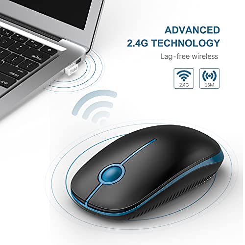 Image of Vssoplor Wireless Mouse, 2.4G Slim Portable Computer Laptop Mouse with Nano Receiver Quiet Silent Optical Mice for Notebook, PC, Laptop, Computer-Black and Sapphire Blue