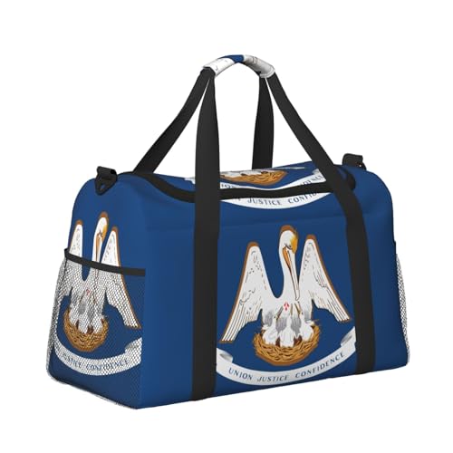 Louisiana State Flag print Travel Duffle Bag Gym Bag for Women,Puffer Tote Bag,Weekender Overnight Bag Organizer3