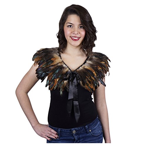 ZUCKER - Fashion Feather Choker - Steampunk Accessories - Feathers for Cosplay, Costumes - Elizabethan Collar - Bolero - Natural, One Size (B704-GO)