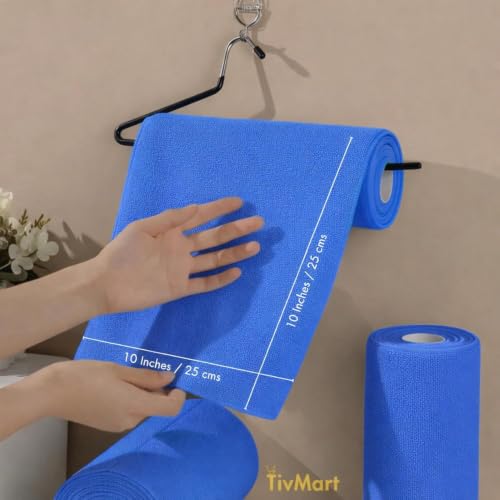 Image of Microfiber Cleaning Cloth Roll | Tear Away Sheets 12x12in | Pack of 5 Sheets per Roll | 200 GSM Reusable Washable Lint Free Towels for Kitchen & Car Cleaning, Multipurpose (Light Blue)