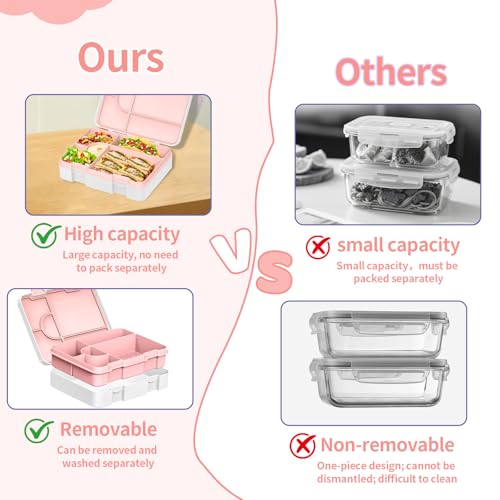 Image of Bento Lunch Box for Kids, Leak-Proof 5-Compartment Cute Lunchbox for Boys Girls, Drop-Proof, Food Container Microwave & Dishwasher Safe, Back to School Supplies for Ages 3 to 7, White /Rainbow