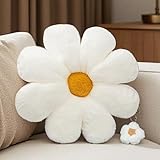 Aryan Großes Blumenkissen, 45 cm, weißes Gänseblümchen, dekoratives Dekokissen für Sofa, Couch, Stuhl, Bett, Schlafzimmer, Raumdekoration