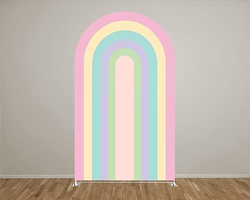 Miniatura 2 de KONPON Fundas de telón de fondo de tela con arco iris para fiestas Groovy Party Boho Pastel Rainbows, fundas elásticas para soporte de arco de