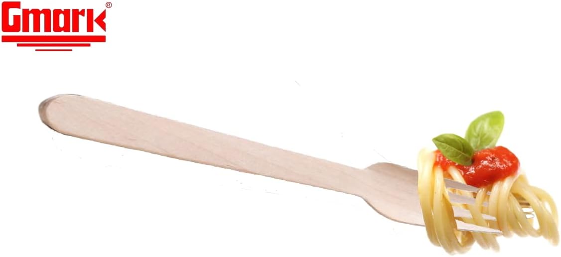 Gmark Disposable Wooden Forks Paper Wrapped | Pack of 100-6.5" Forks | 100% All-Natural, Eco-Friendly, Biodegradable, and Compostable 100 ct Individually Wrapped in Box GM1026