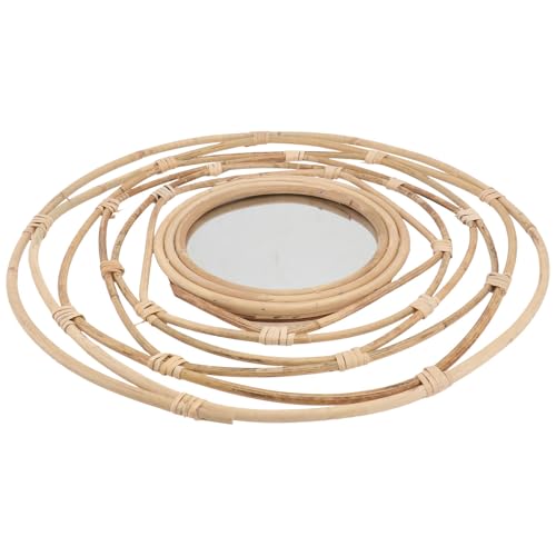 CVUTOVO Espejo Diseño Minimalista Color Caqui, Material Madera Decorativo Tejido de Sauce para Maquillaje y Pared Adecuado para Baño o Sala