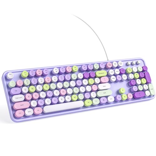 Funko, Personal Computer KNOWSQT - Teclado para computadora con cable, color morado y colorido, teclas redondas, para máquinas de escribir, teclados para Windows, Laptop, PC,...