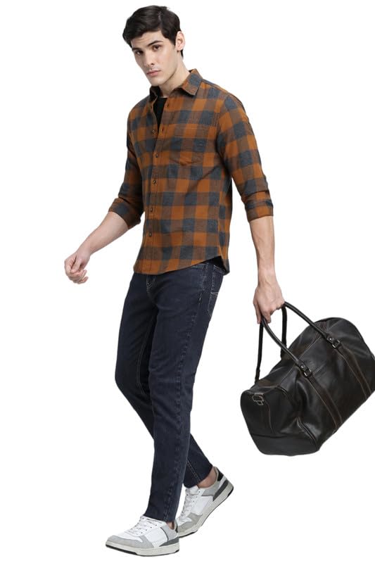 Image of Dennis Lingo Men's Grey Cotton Casual Shirt, Long Sleeve Relaxed Fit Spread Collar