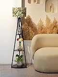 Crosscut Furniture- Printed Series Tripod Floor Lamp with 3 Shelves, LED Bulb Included (Tropical Leaves)
