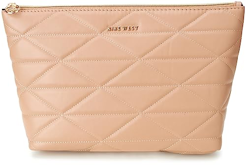 Nine West Women's Cosmetics Bag - Travel Makeup and Toiletries Top Zip Wedge Pouch, Brown