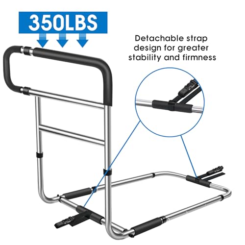 Bed Rails for Elderly Adults Safety, Stainless Steel Bed Assist Rail with Adjustable Side Railings for Seniors Bedside Fall Prevent Grab Bar with Storage Pocket, Fits King Queen Full Twin Bed - Thumbnail 3
