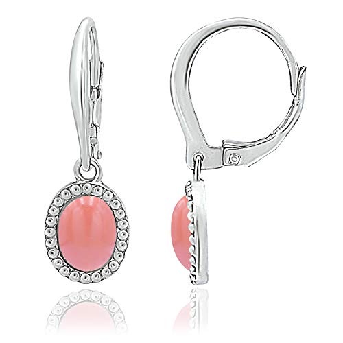925 Sterling Silver 8x6mm Oval Shape Genuine or Simulated Gemstone Leverback Drop Dangle Earrings (Bezel Setting)