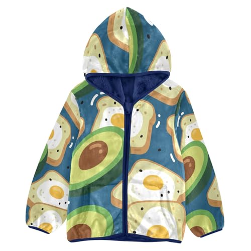 Avocado Toast Pattern Print Toddler Fleece Jacket Girl Boys Hooded Fleece Jacket Coat Warm Outwear Zip-up 3-10T