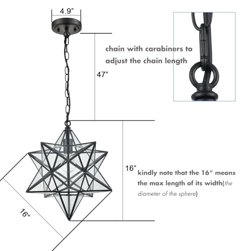 Image of CLAXY Black Moravian Star Pendant Light Clear Glass with Chain, 16 inch