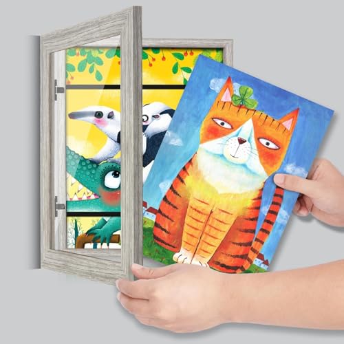 Image of GULETHUN [2-Pack] Kids Art Frames, 9x12 Front Opening Kids Artwork Frames Changeable, Light Wooden Color Artwork Display Storage Frame for Wall, Holds 50 Pcs, for 3D Picture, Crafts, Children Drawing