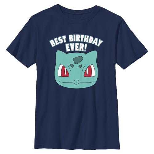Pokemon Bulbasaur Best Bday - Camiseta de Manga Corta Unisex para niños, Azul Marino, X-Small