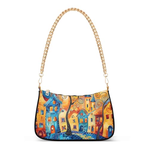 ALAZA Vibrant Style Colorful House Watercolor Women's Handbags Tote Crossbody Bag Purse Ladies Shoulder Bag Hobo Handbag