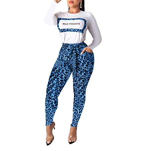 Womens Sweatsuits Long Sleeve - 2 Piece Outfits Leopard Print T-Shirts and Sweatpants