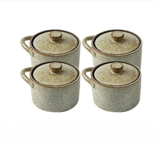 Heuitgs 北欧風 蓋付き 蒸し碗 茶碗蒸し器 陶器 湯呑み 蓋碗 250ml 耐熱 オーブン対応 業務用 旅館 飲食店 家庭用 和食器 ブラウン 茶碗蒸し 離乳食 プリン 汁物 保存碗 多用途 レトロ ギフト対応 丈夫な陶瓷器 (350ml,粗陶款*