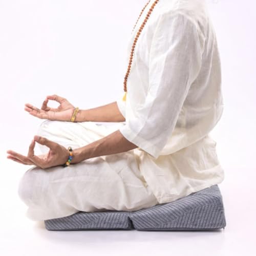 Meditation Cushion for Floor Sitting – Premium Zen & Vipassana Meditation Seat for Yoga & Mindfulness – High Density Support Pillow for Long Sitting – Comfortable Floor Cushion for Home & Retreat (Grey Premium, Large)