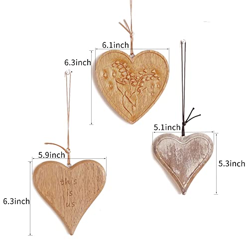 MOYUART 3 Pcs Heart Shaped Wood wall Decor, Home Wall Decor Art,Rustic Vintage Home Farmhouse Country Decor, Mango Wood Christmas Decor Set of 3, Wall Hanging Decoration for Living Room, Bedroom, Valentine's Day Decor Gift Him - Image 3