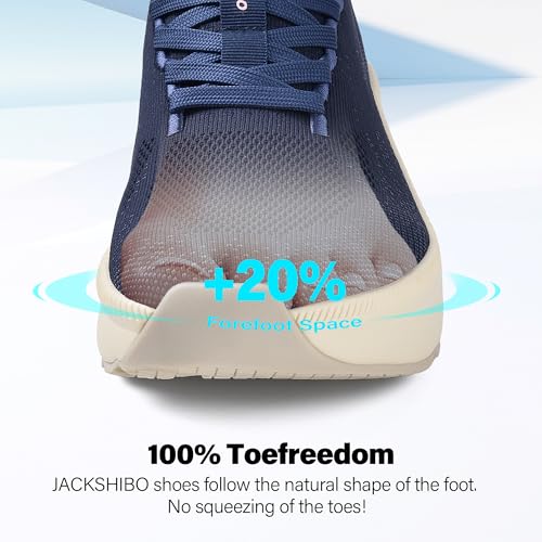 Image of JACKSHIBO Slip in Women Hands Free Shoes Wide Toe Box Arch Support Sneakers | Slip on, Plantar Fasciitis Orthopedic, Metatarsal Pads, Thick Cushion Zero Drop Sole, Walking Athletic Tennis Gym Workout