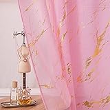 Sutuo Home Marble Sheer Curtains 63 Inch Length 2 Panels Set, Gold Print Metallic Bronzing, Privacy Window Treatment Abstract Drape Pair for Bedroom Kitchen Living Room 52' W x 63' L, Pink