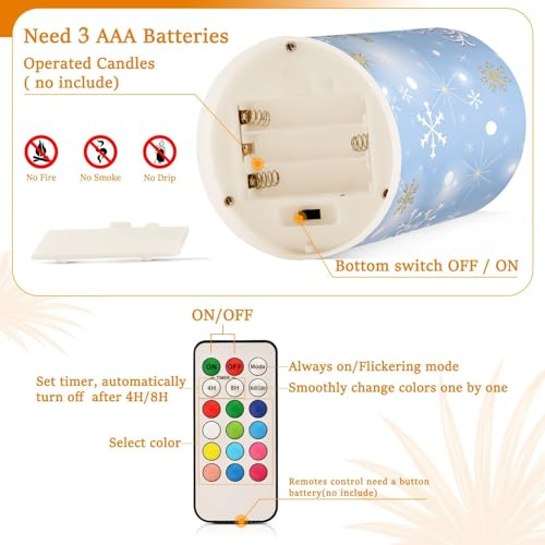 Image of Christmas Lights Decorations Flameless Candles Christmas Silver Snowflake Pillar Candles Set of 2 Battery Operated Remote Control Warm Lights