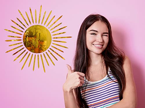 Juju's Vibes Cute Preppy Sun Mirror Wall Decor For Teen Girls Bedroom, Dorm Room, Preppy Mirror Decor, Aesthetic Gold Preppy Decorative Mirror Sticker Acrylic 15 Inch #TOP6