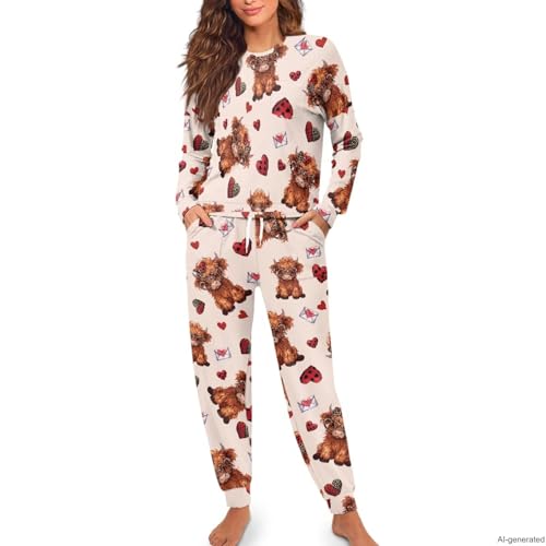 Image of Women's 2 Piece Printed Pajama Set Long Sleeve Sleepwear Set with Long Pants Casual Lounge Sets with Pocket