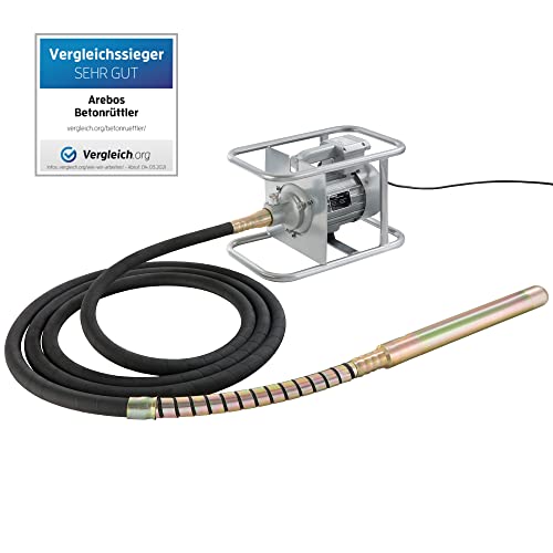 Arebos Betonrüttler | 1500 W | Innenrüttler | Handrüttler | Rüttelflasche | Flaschenrüttler | 6 m Kabel | Elektrisch | flexible Welle | Dauerbetrieb