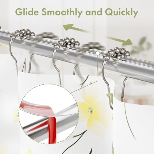 Image of Amazer Shower Curtain Hooks, Decorative Shower Curtain Hooks Smooth, 12pcs Shower Hooks and 13ft Clear Curtain Hooks Prevents Shower Hooks from Snagging