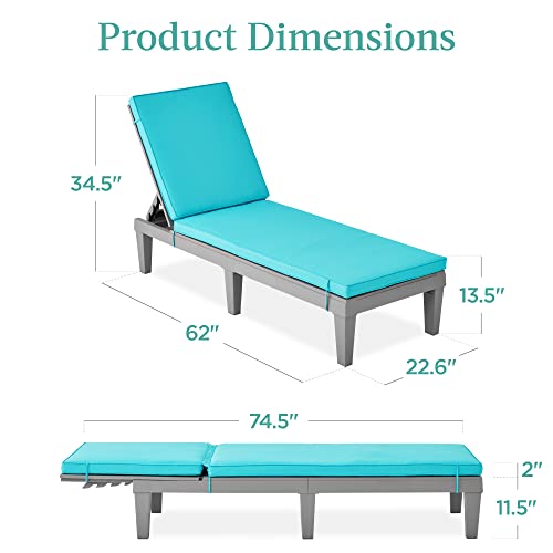 Best Choice Products Outdoor Lounge Chair, Resin Patio Chaise Lounger For Poolside, Backyard, Porch W/Seat Cushion, Adjustable Backrest, 5 Positions, 330Lb Capacity - Gray/Teal #TOP6