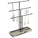 MyGift Black Metal 3-Tier Jewelry Display Stand with Wooden Ring Tray