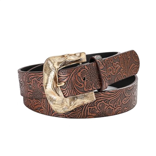 Western Pin Buckle Belt For Women Men Unisex Vintage Embossing Pattern Belt For Jeans Pants All Matching Waist Decors